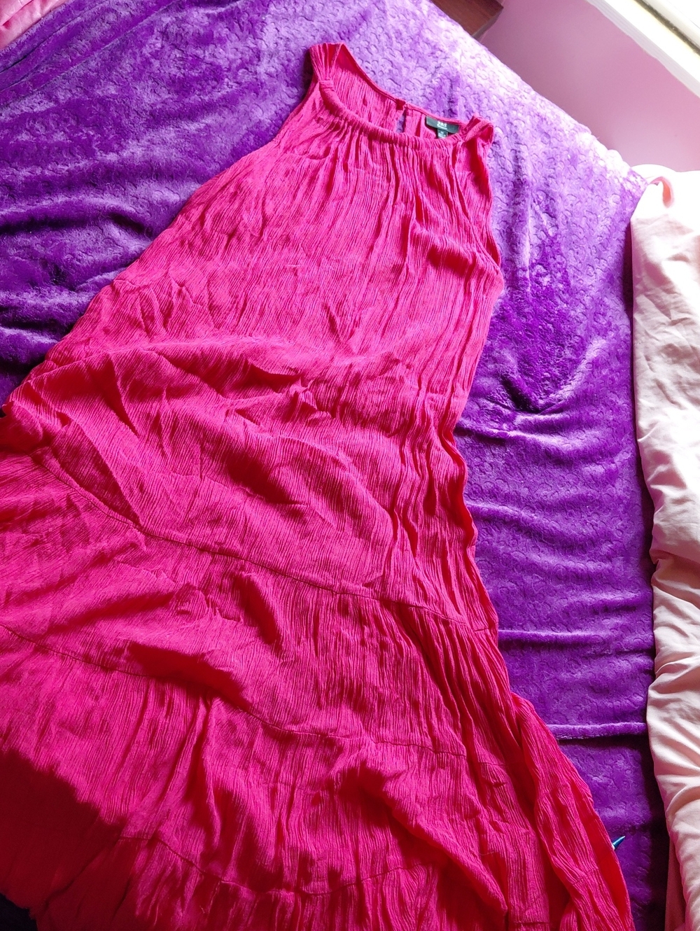 J.B.S. Bright Pink Crinkle Maxi Skirt